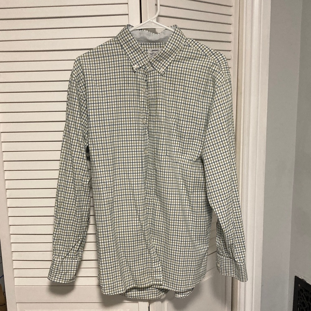 Bonobos lightweight Oxford white/blue/green plaid shirt
